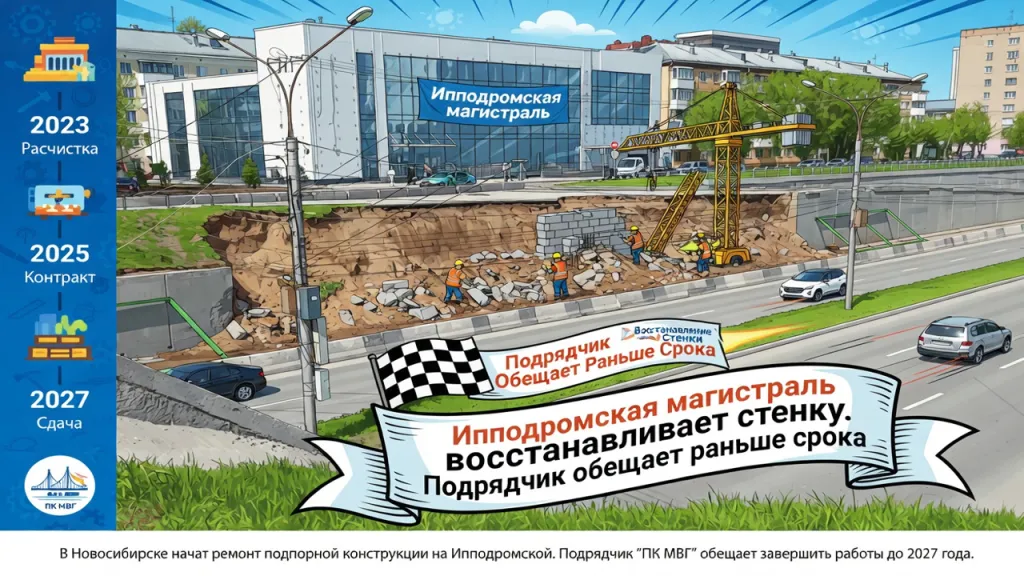 Ипподромская магистраль восстанавливает стенку. Подрядчик обещает раньше срока